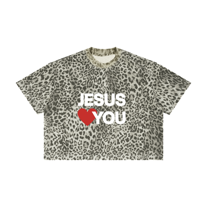 leopard print jesus <3 you | boxy tee